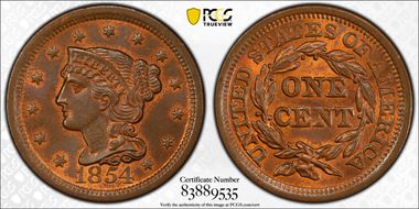 1854 1C Newcomb 13 MS65RB
