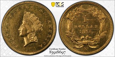 1856-S/S G$1 RPM, FS-501 AU58