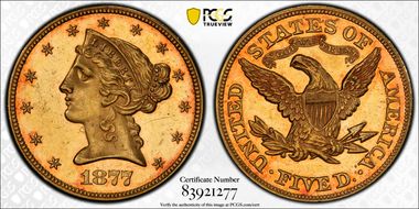 1877 $5 MS61PL