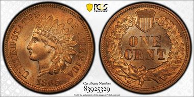 1865 1C Fancy 5 MS66RD