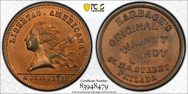 (1876) Token Pa-Ph 930 Copper Harbach Brothers MS66RB