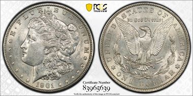 1901 $1 Doubled Die Reverse AU55+ 