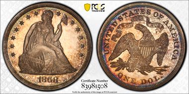 1868 $1 PR65CAM