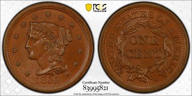 1855 1C N-7 Upright 55 MS65BN