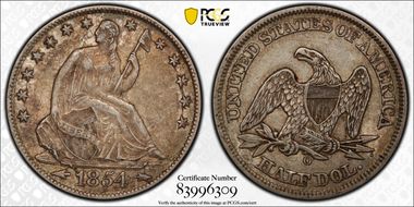 1854-O 50C WB-9 Arrows "Bigfoot N" AU53