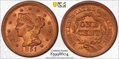 1851 1C Newcomb 15 MS65RD