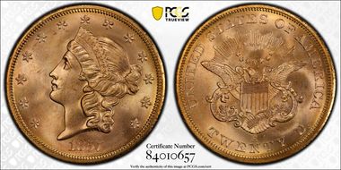 1857-S $20 Spiked Shield MS66