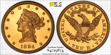 1894 $10 PR65DCAM