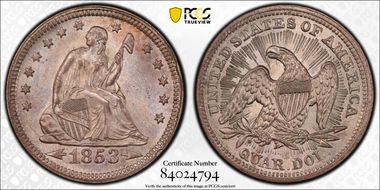 1853 25C Arrows and Rays MS65+