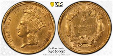 1854 $3 AU50