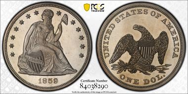 1859 $1 PR63CAM