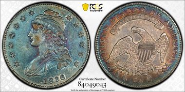 1836/1336 50C Overton 108a, Lettered Edge AU50