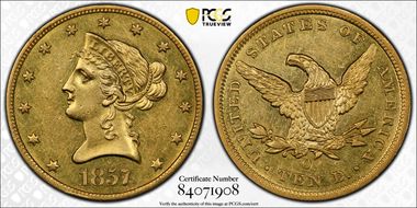 1857-O $10 AU58