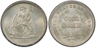 1837 10C Seated, Large Date MS65
