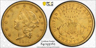 1866-S $20 Motto XF45