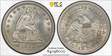 1853 25C Arrows and Rays MS62