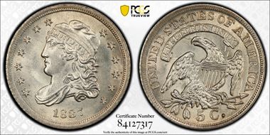 1837 H10C Capped Bust, Large 5C MS66