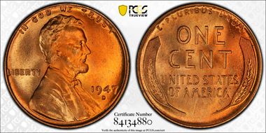 1947-D 1C MS67+ RD
