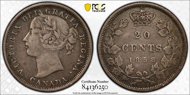 1858 20C Blundered I in VICTORIA VF25