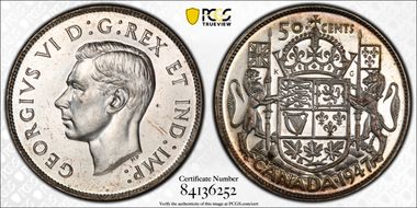 1947 50C Narrow Date Curved 7 MS64