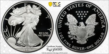 1991-S $1 Silver Eagle PR68DCAM