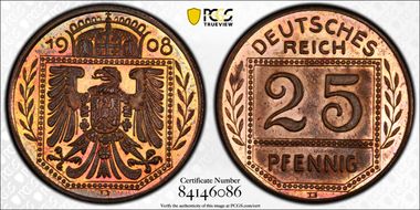 1908-D P25 Pfg Sch18G30 Copper SP64RB