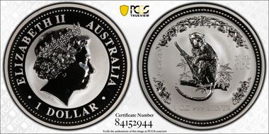 2004 $1 Year of the Monkey Ag MS69