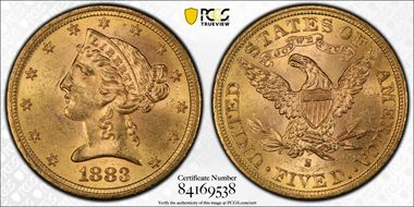 1883-S $5 MS64