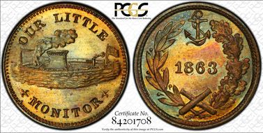1863 Token F-239/421a Copper Our Little Monitor MS65RB