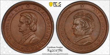 (1861-65) Token F-508/510a Copper PE Breckinridge-Douglas MS65BN