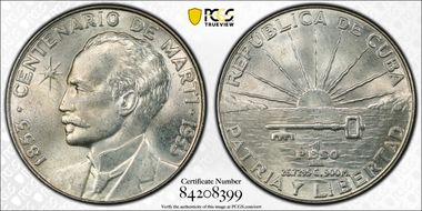 1953 Peso Jose Marti KM-29  Ag MS64