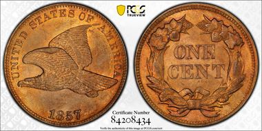 1857 1C Obverse of 1856, FS-401b MS63