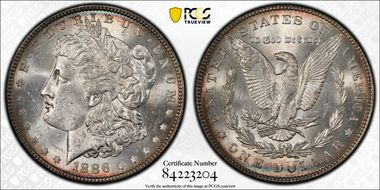 1886 $1 VAM 1C, 3+2 Rev. Clash MS63