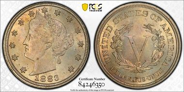 1883 5C No CENTS MS63