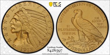 1913 $5 PR66+