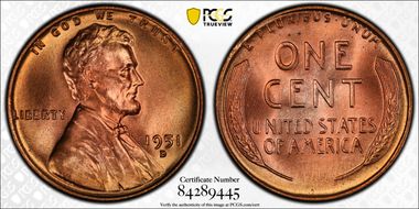 1951-D 1C MS67RD