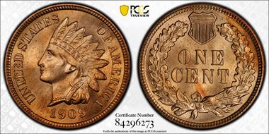 1909 1C Indian MS66+ RD