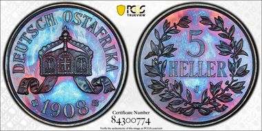 1908-J 5 Hel KM-11 MS65BN