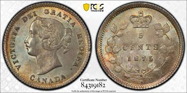 1875-H 5C Small Date 5/5 MS65+