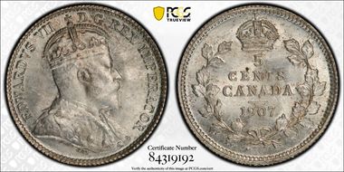 1907 5C Narrow Date MS66