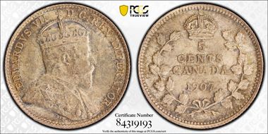 1907 5C Narrow Date MS66