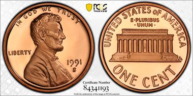 1991-S 1C PR70DCAM