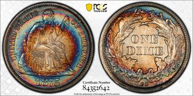 1875-CC 10C Mintmark Below Bow MS66