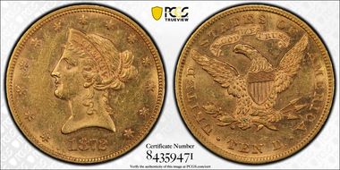 1872 $10 AU58