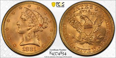 1881 $5 MS66