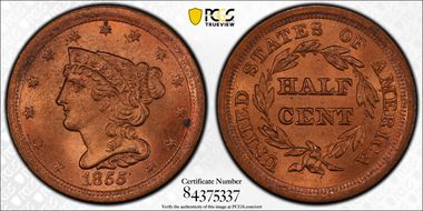 1855 1/2C MS65+ RD