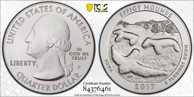2017-P 25C Effigy Mounds NP 5 oz Silver First Strike SP70