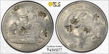 1876-S T$1 Type-I/I, Chopmarked MS61