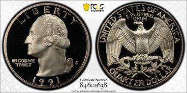 1991-S 25C PR70DCAM