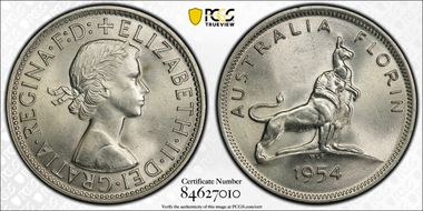 1954(m) Florin Royal Visit KM-55  Ag MS64